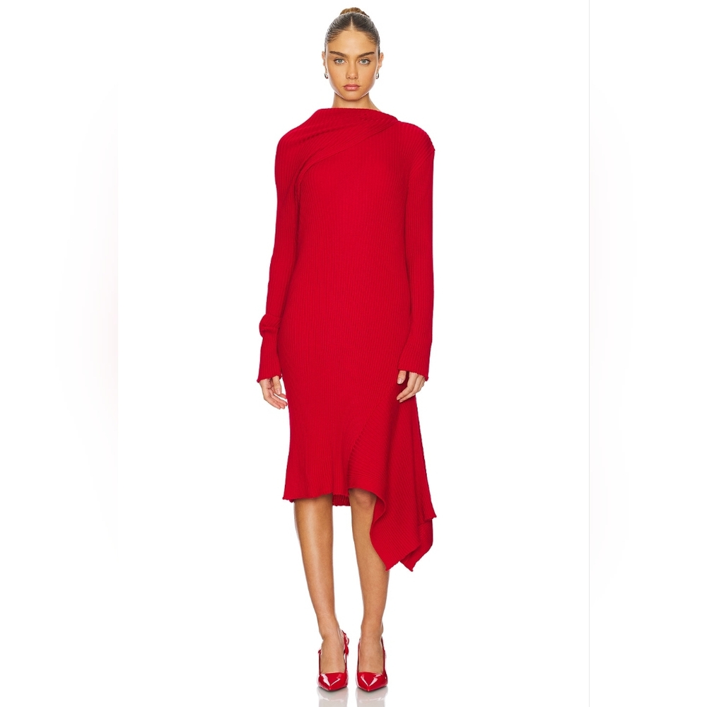 Marques Almeida Red Draped Neck Dress Size S